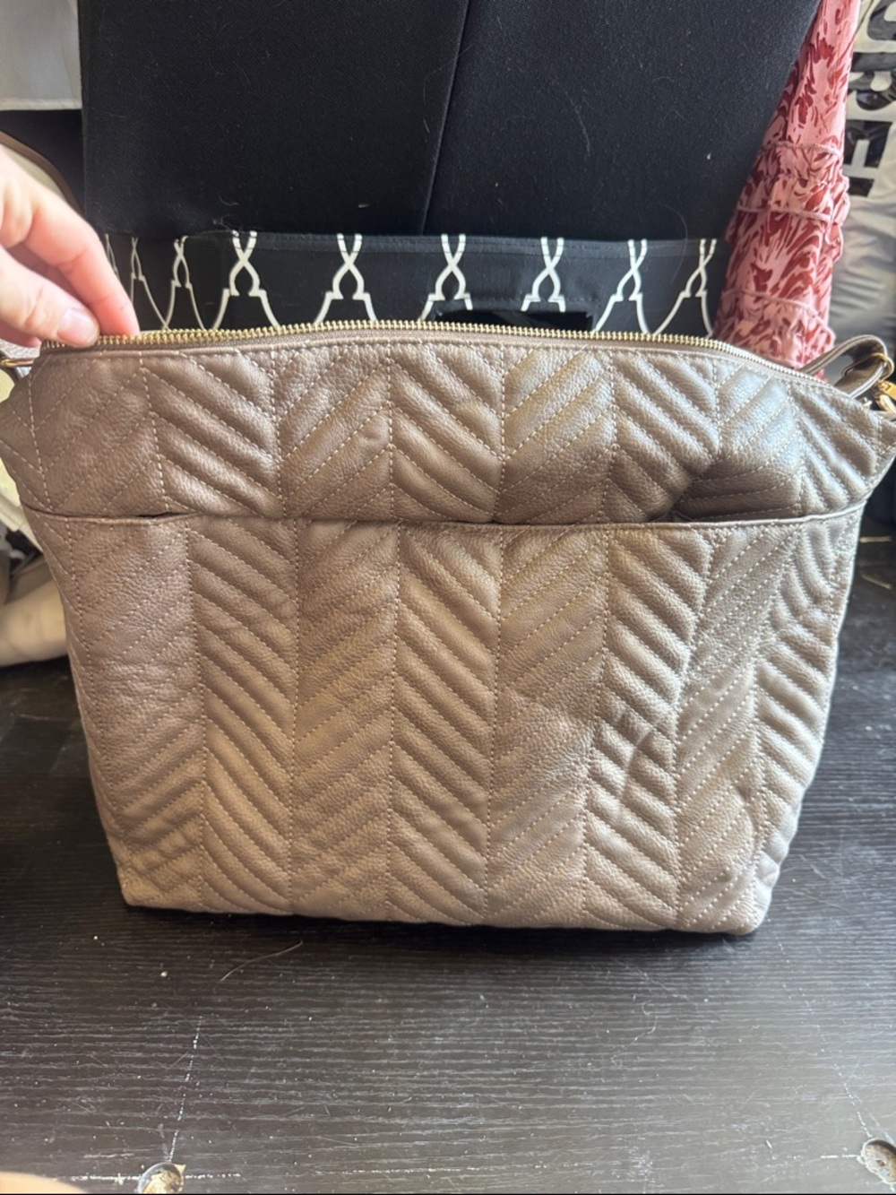 Under One Sky Quilted Chevron Crossbody Bag - Taupe